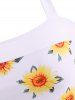 Mock Button Sunflower Print Striped Halter Tankini Swimwear -  
