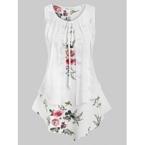 

Floral Print Faux Twinset Irregular Tank Top, White