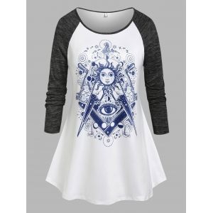 

Plus Size Space Dye Sun Print Raglan Sleeve T-shirt, Gray