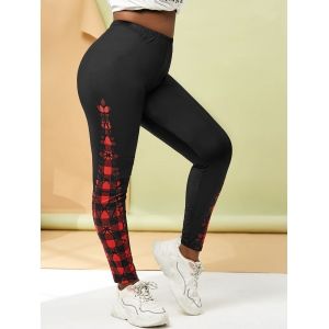 

Plus Size High Rise Plaid Leggings, Black