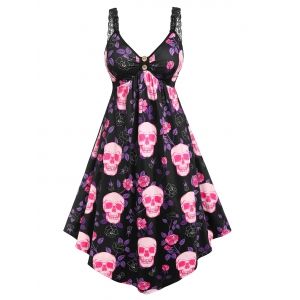 

Plus Size Skull Print Halloween Midi Dress, Black