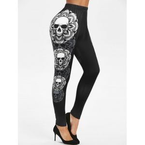 

Halloween Skull Print Leggings, Black