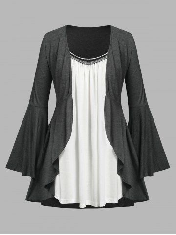 Plus Size Faux Twinset Flounced Bell Sleeve Tee