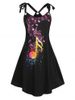 Plus Size Tie Shoulder O Ring Musical Notes Print Sundress -  