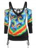 Plus Size Tie Dye Cold Shoulder Cinched Tee -  