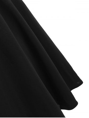 Plunging Plaid Flower Print Mock Button Dress