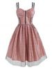 Mesh Overlay Polka Dot Corset Style Dress -  
