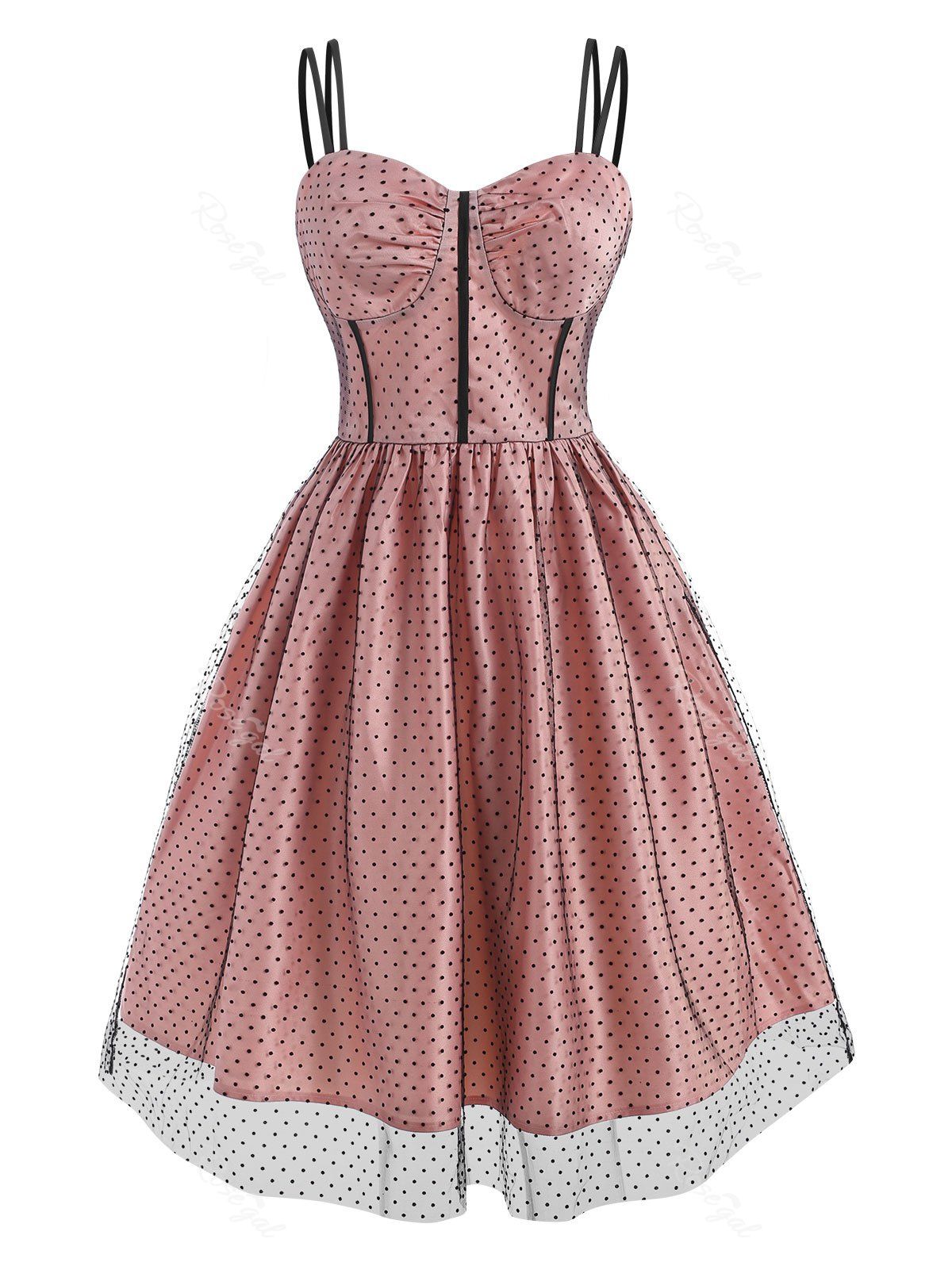 Buy Mesh Overlay Polka Dot Corset Style Dress  