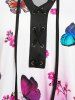 Plus Size Rose Butterfly Lace Up Long Sleeve Tee -  