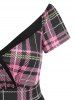Plunging Plaid Flower Print Mock Button Dress -  