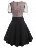 Mesh Insert Polka Dot Puff Sleeve Corset Style Dress -  