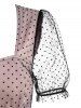 Mesh Insert Polka Dot Puff Sleeve Corset Style Dress -  