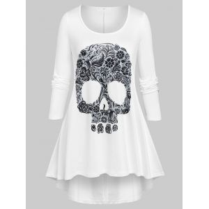 

Plus Size Halloween Skull Print High Low T-shirt, White