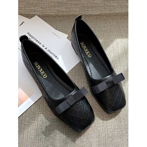 

Square Toe Bow Stitching Flat Shoes, Black