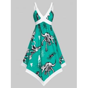 

Printed Dinosaur Bone Spider High Waist Dress, Light green