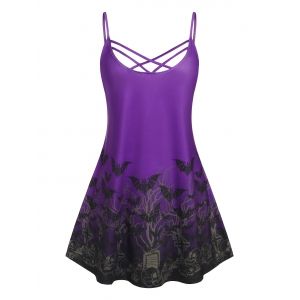 

Plus Size Halloween Strappy Bat Print Sundress, Purple