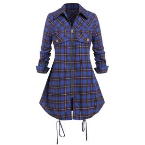 

Plus Size Plaid Front Zip Shirt, Blue