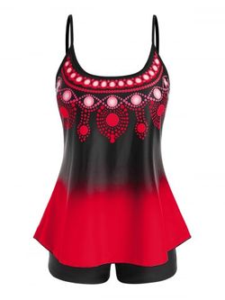 Talla grande Ombre Imprimir Backless Cami Boilin Tankini Swimwear - DEEP RED - 3X