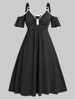 Plus Size Open Shoulder Binding Cutout A Line Dress - BLACK - 1X