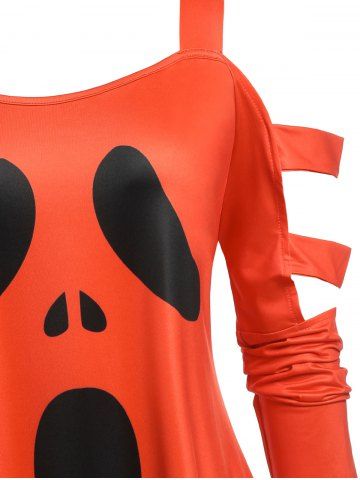 Plus Size Ladder Cutout Cold Shoulder Halloween T-shirt