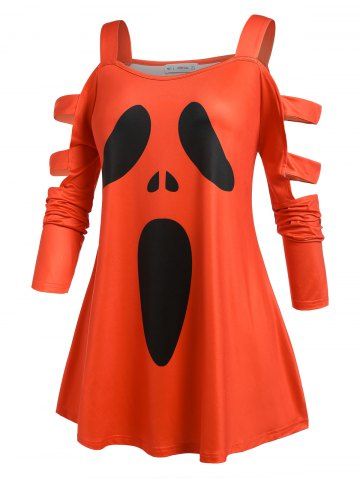 Plus Size Ladder Cutout Cold Shoulder Halloween T-shirt