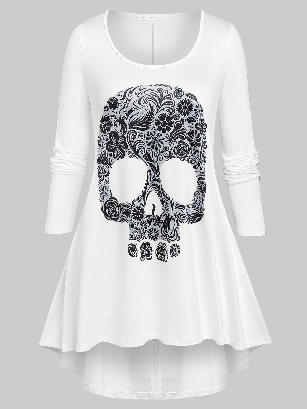 Fancy Plus Size Halloween Skull Print High Low T-shirt  