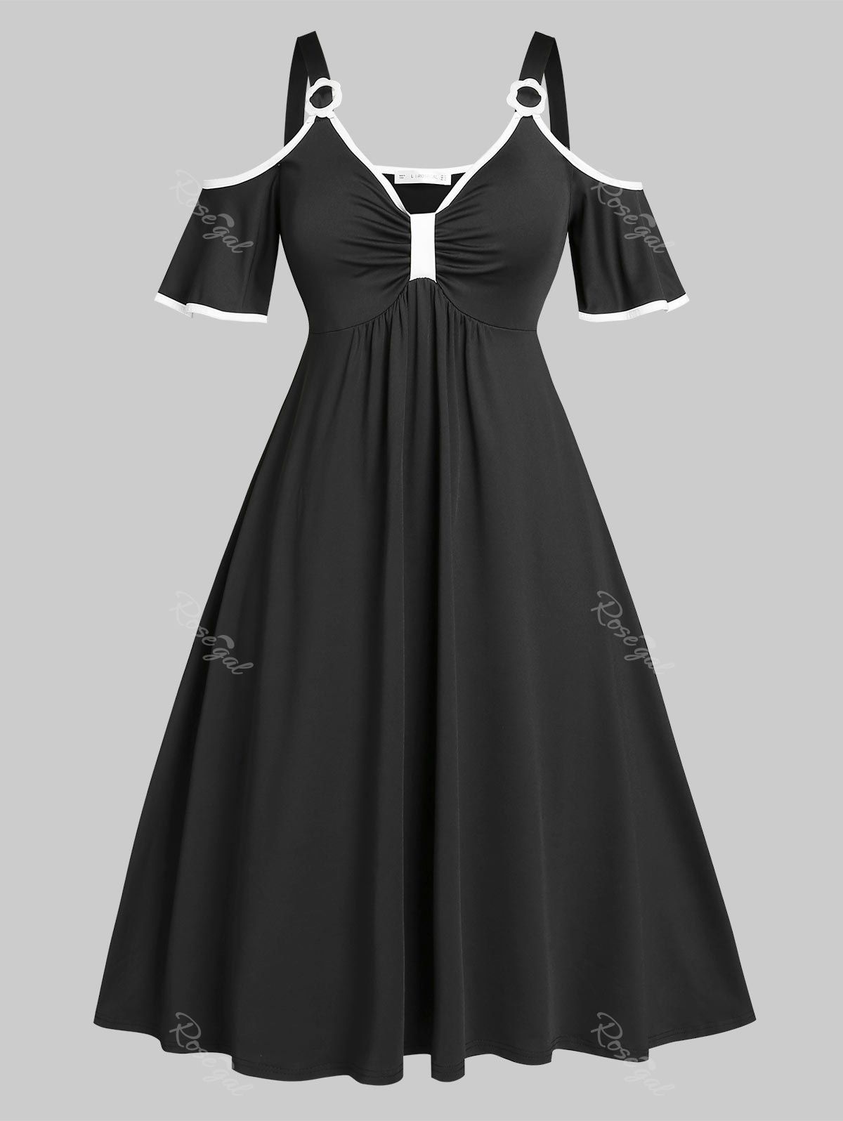 Store Plus Size Open Shoulder Binding Cutout A Line Dress  