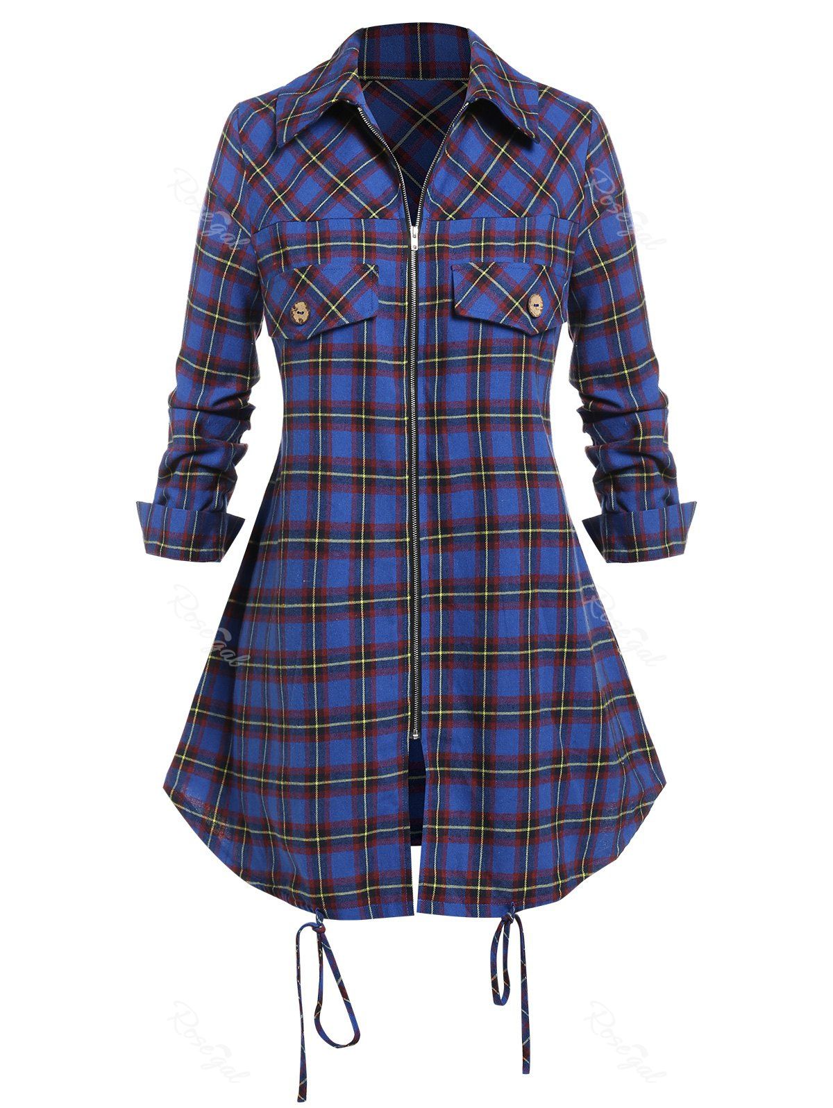 Fancy Plus Size Plaid Front Zip Shirt  
