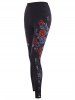 Lace Insert Floral Butterfly Print Leggings -  