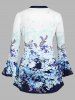 Plus Size Bell Sleeve Floral Print T-shirt -  
