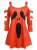 T-shirt D'Halloween Découpé en Echelle de Grande Taille à Epaule Dénudée - Rouge 4X