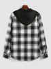 Hooded Plaid Print Double Pockets Shirt -  