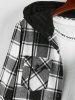 Hooded Plaid Print Double Pockets Shirt -  