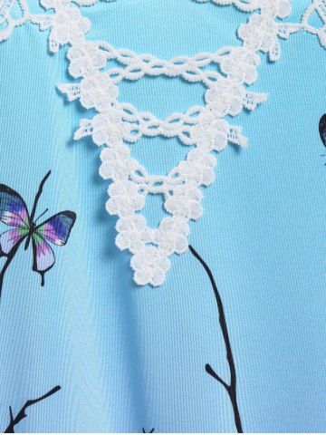 Plus Size Butterfly Print Cold Shoulder T Shirt