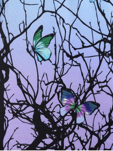 Plus Size Butterfly Print Cold Shoulder T Shirt