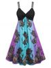 Plus Size Ombre Flower Print Twisted Applique Strap Midi Dress -  