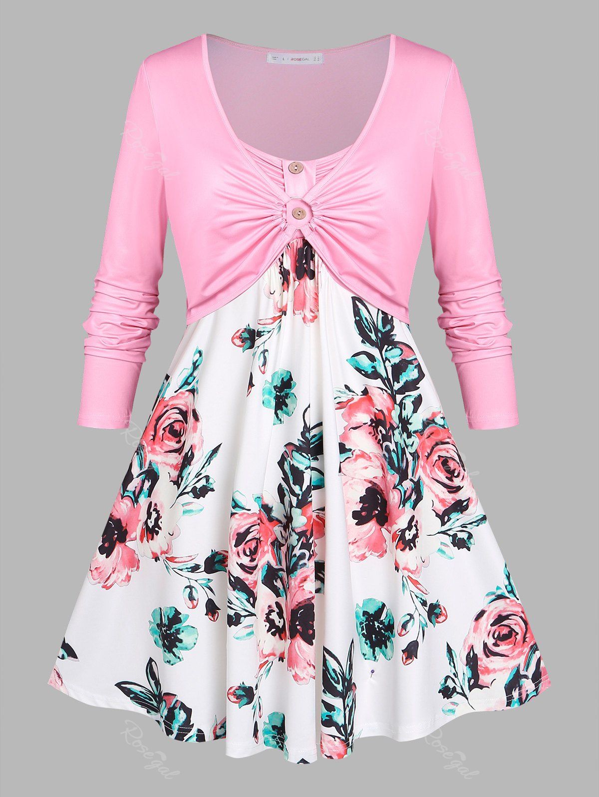 Shop Plus Size Flower Print O Ring Mock Button T Shirt  