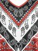 Plus Size Paisley Print Colorblock V Neck T Shirt -  