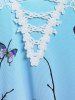 T-shirt à Epaule Dénudée à Imprimé Papillon de Grande Taille - Bleu clair 4X