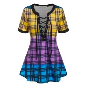 

Lace Up Plaid Swing Tee, Yellow