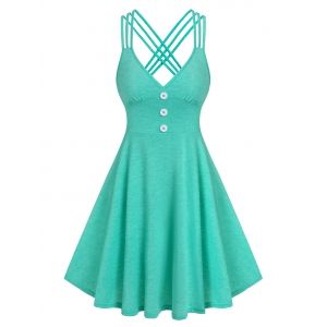 

Strappy Mock Button Heathered Dress, Light green