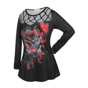 

Plus Size Cross Cut Out Butterfly Floral T Shirt, Black