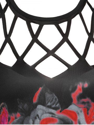 Plus Size Gothic Cross Cut Out Butterfly Floral T Shirt