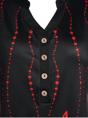 Plus Size Bicolor Half Button Flower Print T Shirt