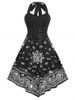 Plus Size Halter Lace Up Corset Style Backless Skull Paisley Print Dress -  