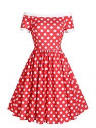 Polka Dot Off Shoulder Princess Seam Dress -  