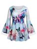 Plus Size Bell Sleeve Butterfly Print T-shirt -  