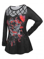 Plus Size Gothic Cross Cut Out Butterfly Floral T Shirt -  
