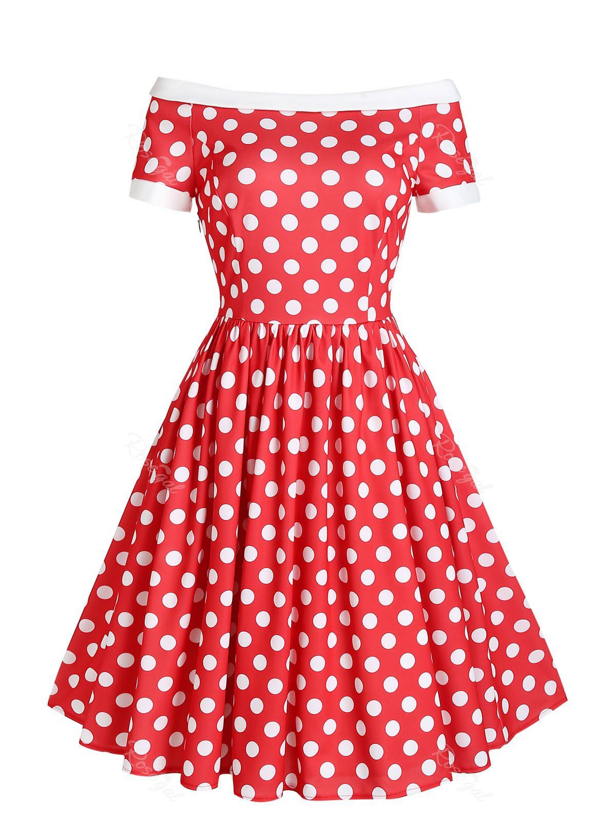 Outfit Polka Dot Off Shoulder Princess Seam Dress  