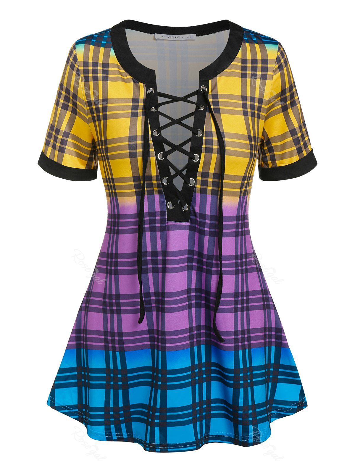 Shops Lace Up Plaid Swing Tee  